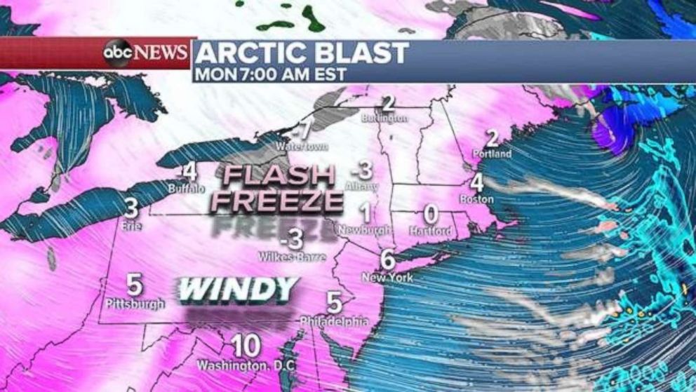 PHOTO: Temperatures will be in the single digits across most of the Northeast on Monday morning.