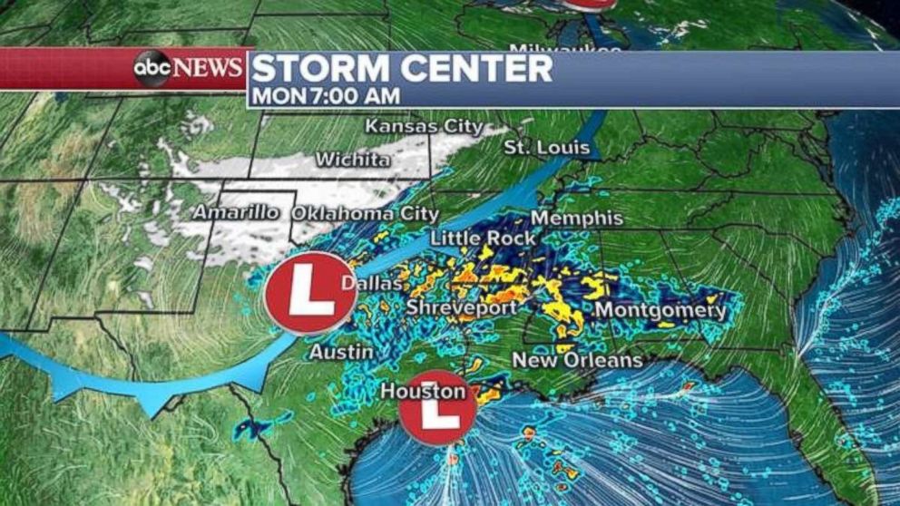 PHOTO: Un système en développement dans le centre des États-Unis amènera de la pluie et de la neige dans les plaines centrales et méridionales lundi.