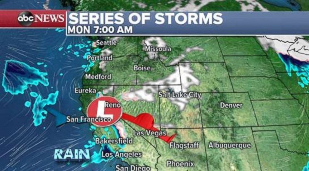 PHOTO: Another weaker system will move onto the West Coast on Monday morning with some rain likely in Southern California.