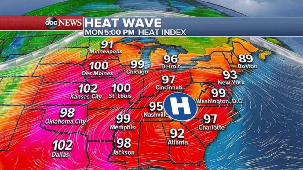 A heat wave will cover the eastern U.S. for the first three days of the work week.