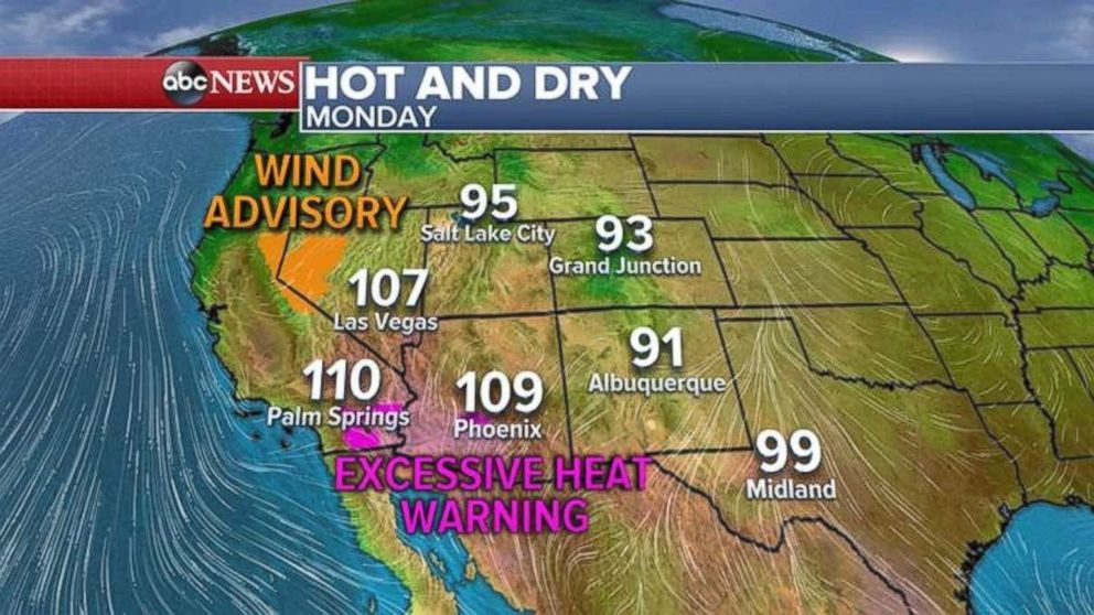 Temperatures in Arizona and Southern California have prompted excessive heat warnings on Monday.