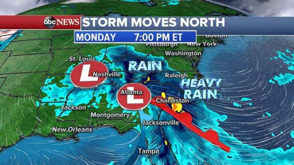 Heavy rain will move into the Carolinas Monday night.