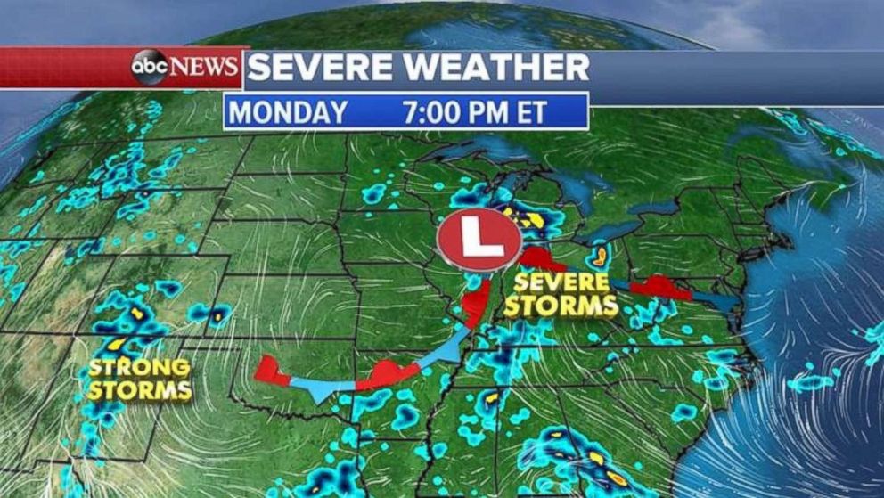 Severe storms are moving through the Midwest on Monday.