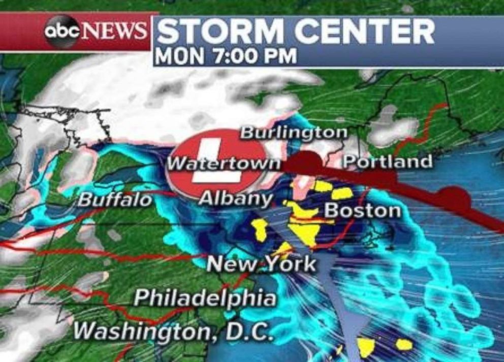 PHOTO: The precipitation will fall as rain from New York City to Boston on Monday evening.