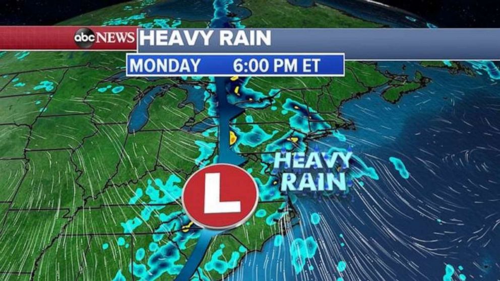 PHOTO: The rain will arrive in the Northeast by the evening rush on Monday.