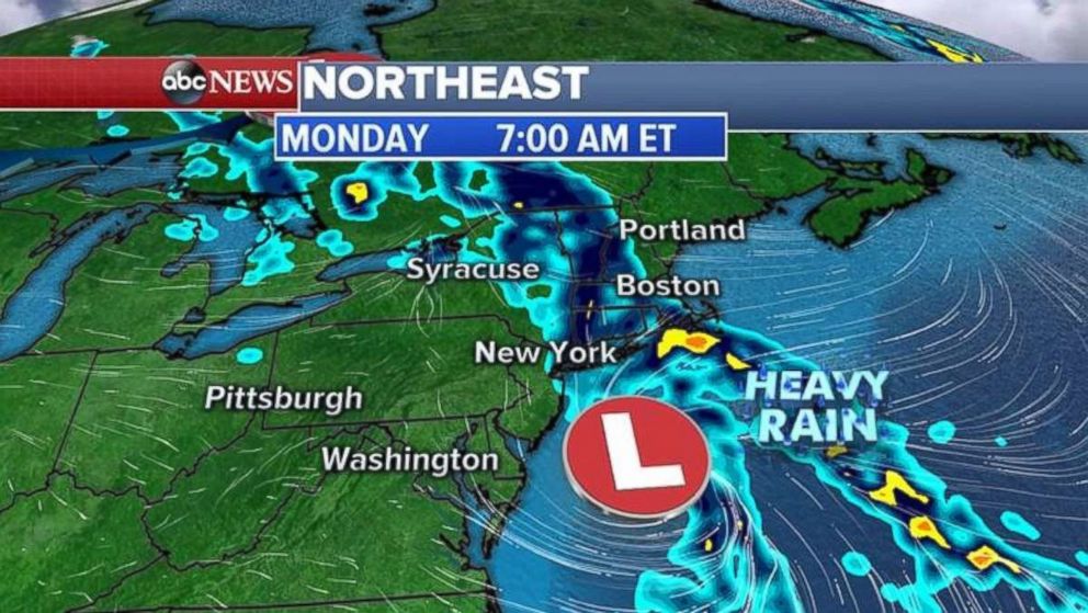 Storms were moving through New York and New England on Monday.