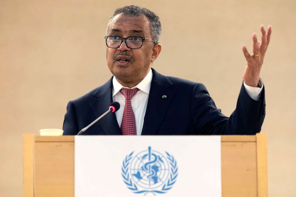 PHOTO: Tedros Adhanom Ghebreyesus, Director General of the World Health Organization (WHO) speaks during the 75th World Health Assembly in Geneva, on May 24, 2022. 