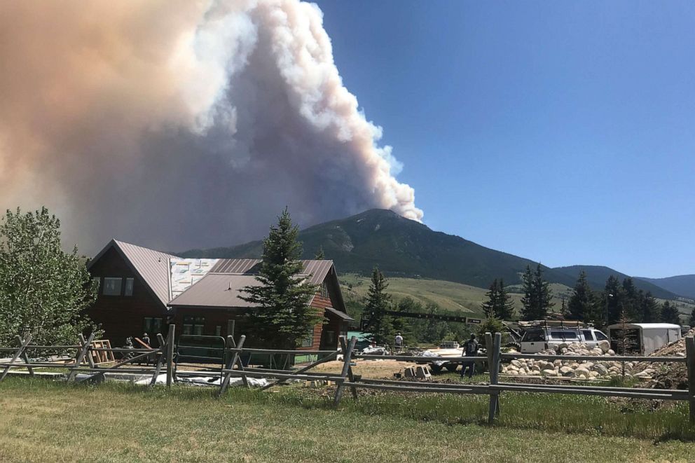 PHOTO: The Robertson Draw fire is seen burning south of Red Lodge, Mont., June 15, 2021. Authorities warned of extreme wildfire danger in Montana and Wyoming as a sweltering heat wave was forecast to intensify.
