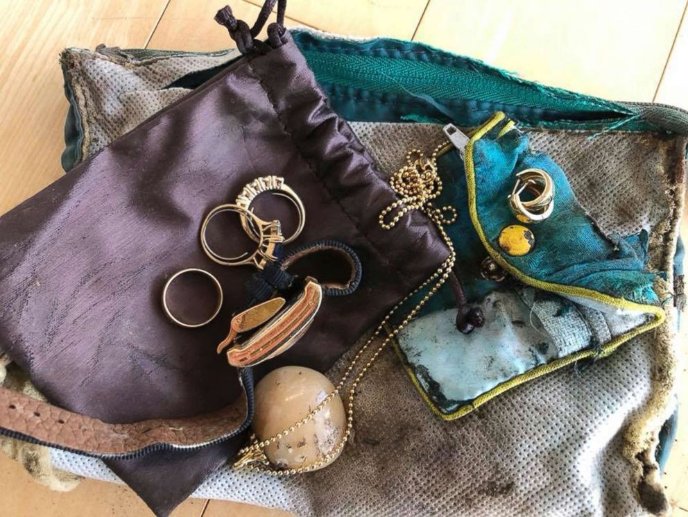 PHOTO: In this undated photo provided by Mari Mitchel, her engagement, wedding and anniversary rings are shown along with other treasured jewelry found in the mudslides in Montecito, Calif.