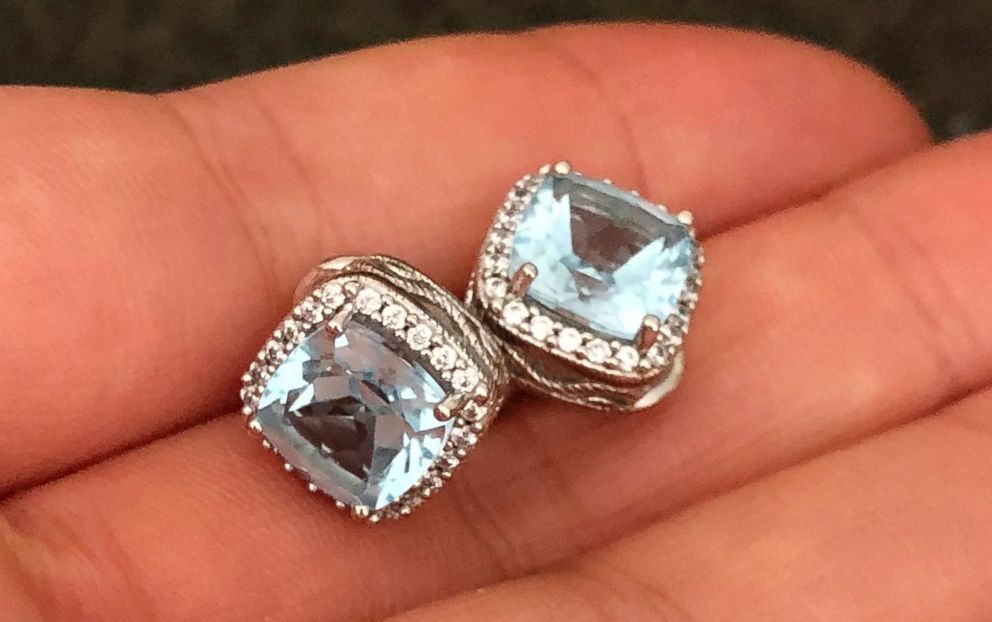 PHOTO: Erin Doherty found blue diamond earrings on the beach a couple days after the mudslides in Montecito, Calif. The earrings belonged to a woman killed in the mudslides and Doherty was able to give them to the womans daughter.