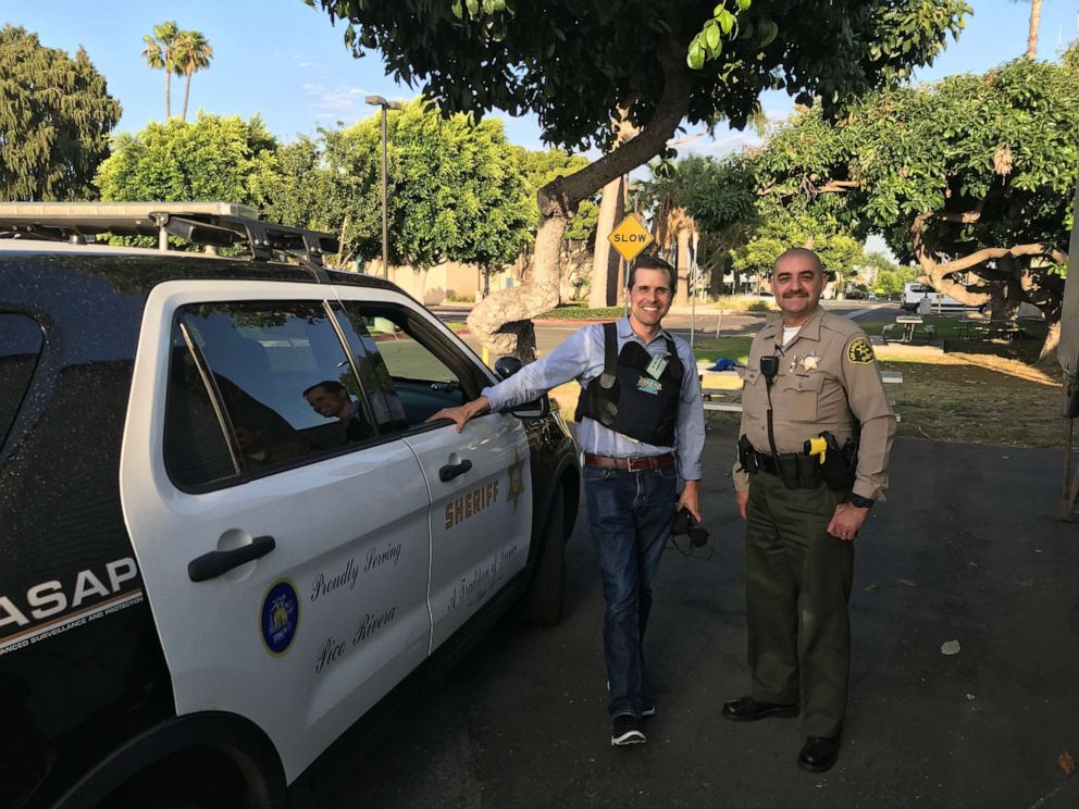 PHOTO: LA County Sheriff’s Department reserve Deputy Hector Montenegro on patrol with ABC News' Alex Stone.