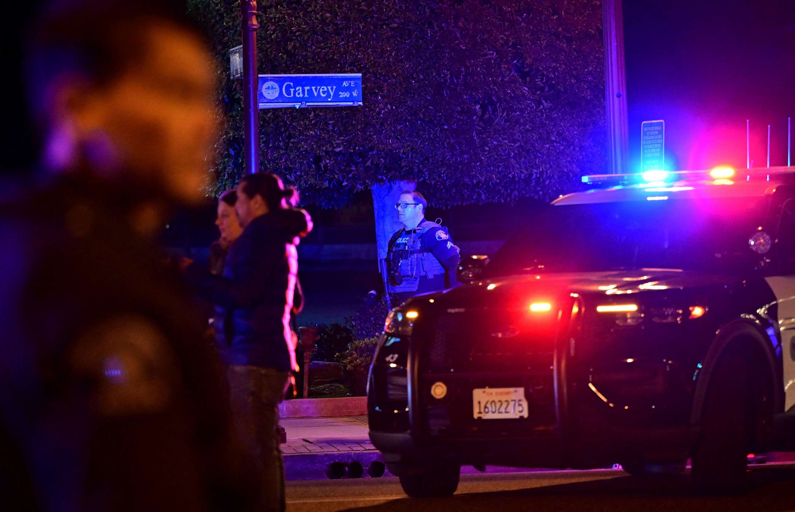 PHOTO: Police patrol the scene along Garvey Avenue in Monterey Park, California, on Jan. 21, 2023, where police are responding to reports of multiple people shot.