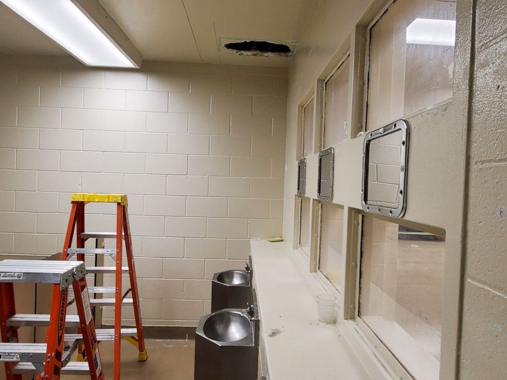 PHOTO: A photo released by the Monterey County Sheriff's office shows a ceiling hole used by murder suspects Jonathan Salazar and Santos Fonseca to escape from the Monterey County Adult Detention Facility in Salinas, Calif., early on Nov. 3, 2019.