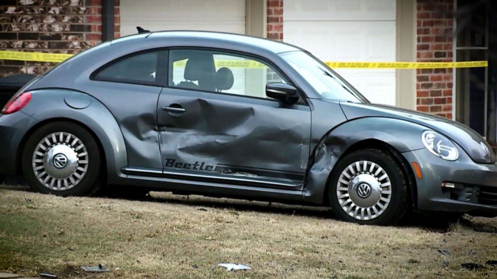 PHOTO: Damage to a vehicle at the scene in Moore, Okla, after a deadly hit and run, Feb. 3, 2020.