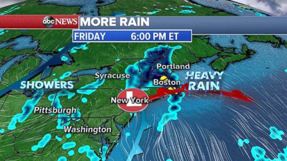 PHOTO: Showers are expected to move over New York City and New England this evening with the heaviest rain near Boston around rush hour.