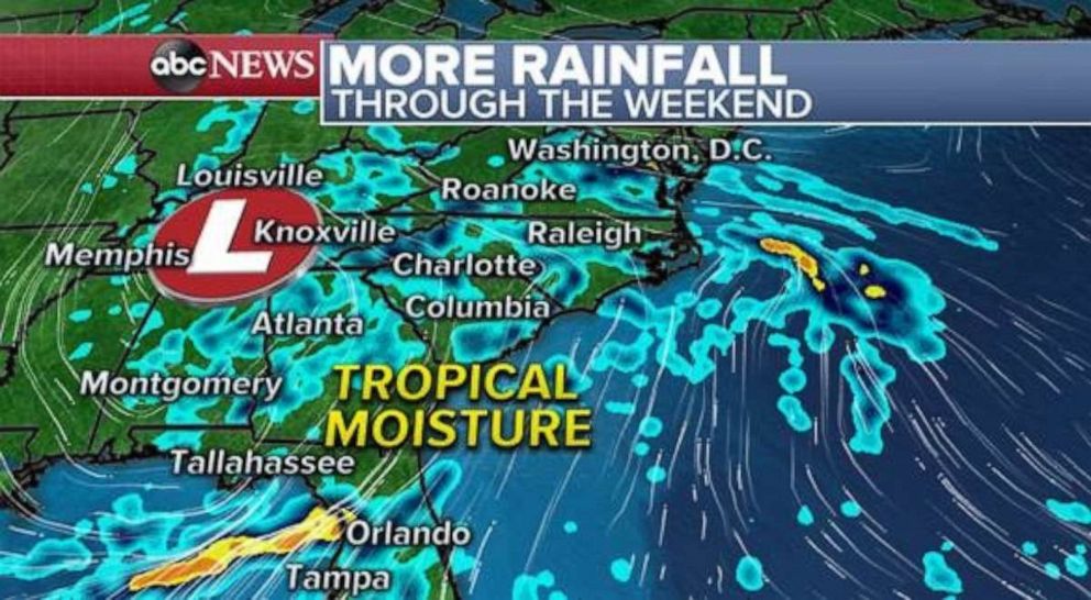 PHOTO: Tropical moisture will stay in place over the Southeast through the weekend.