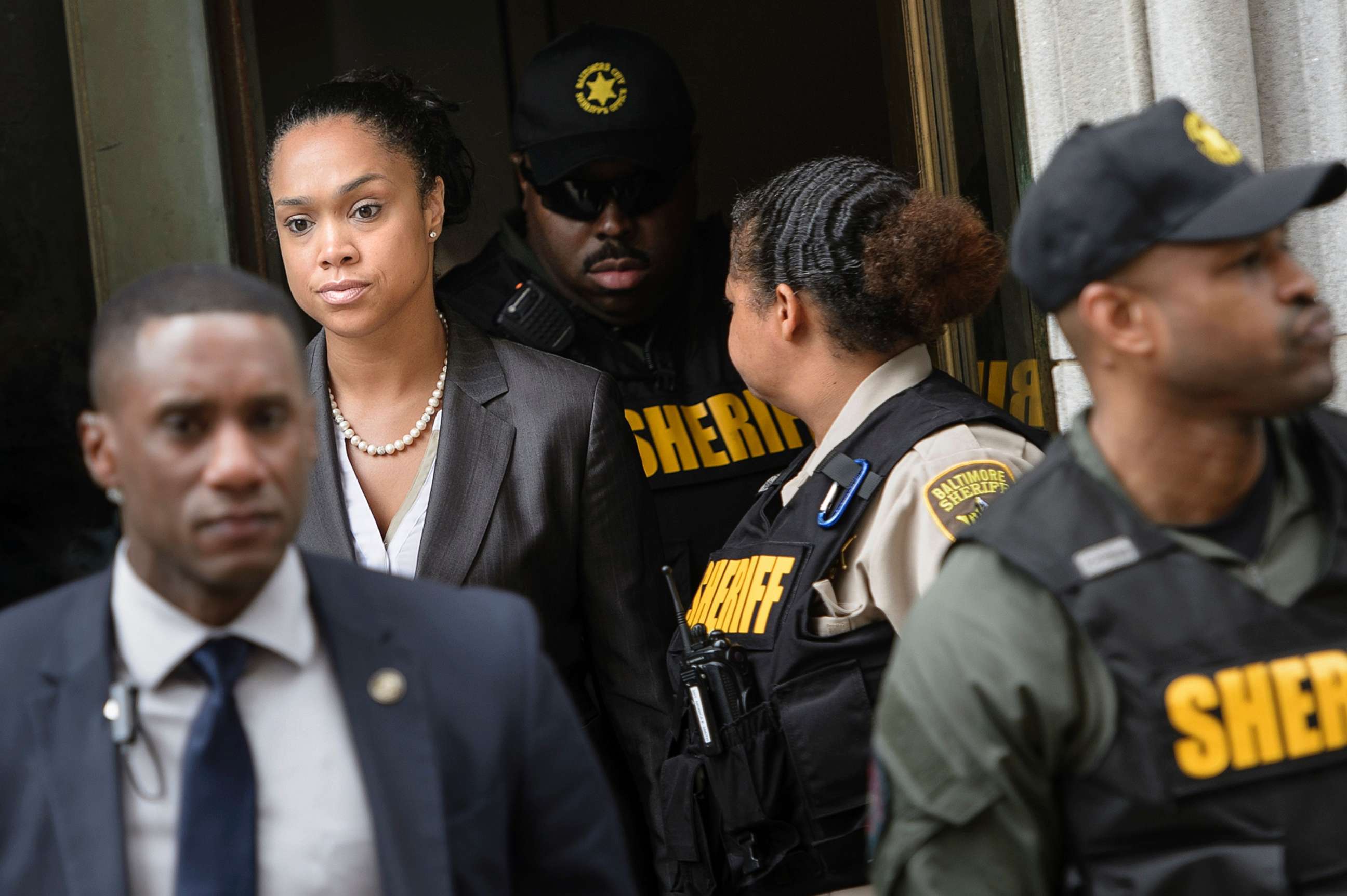 PHOTO: Baltimore City State's Attorney Marilyn Mosby leaves after Baltimore Officer Caesar Goodson Jr. was acquitted of all charges in his murder trial for the death of Freddie Gray, at the Mitchell Court House, June 23, 2016 in Baltimore, Md.
