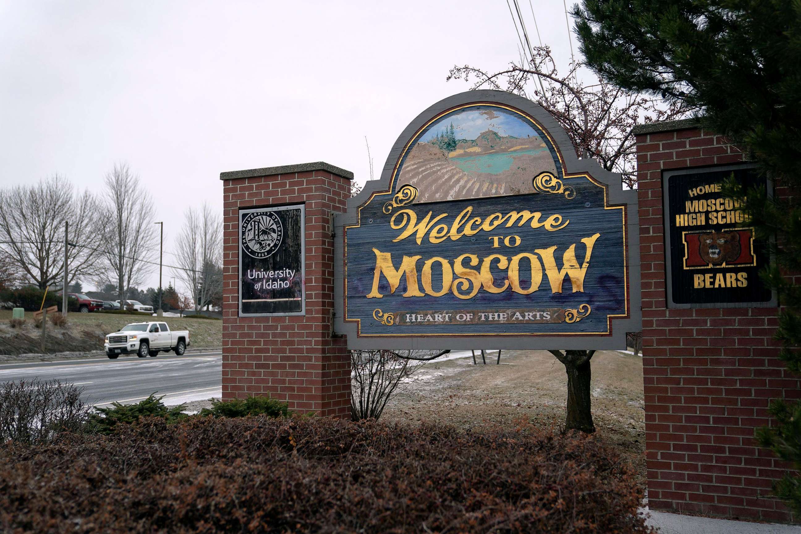 PHOTO: In this Jan. 3, 2023, file photo, a sign welcomes visitors to Moscow, Idaho.