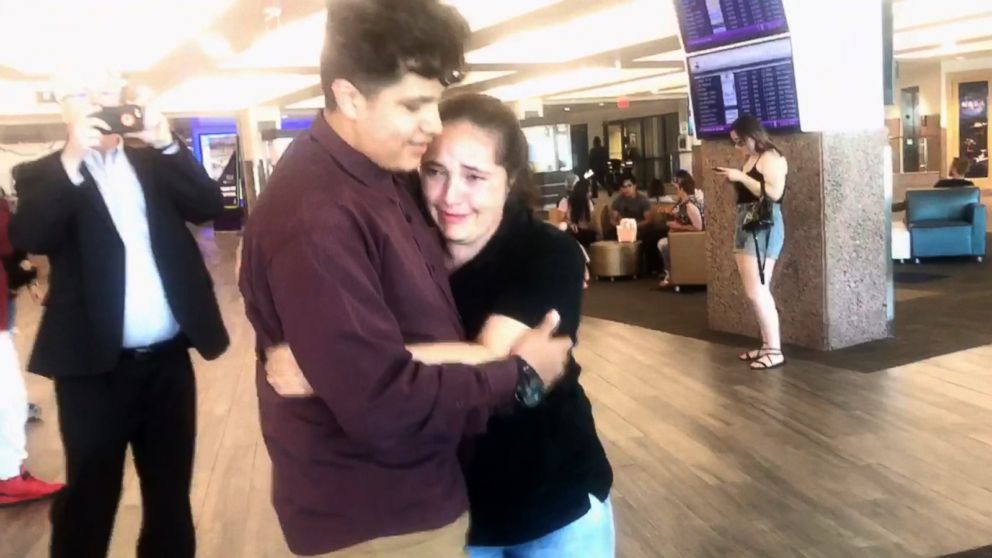 PHOTO: Jocelyn, a 31-year-old mother from Brazil, was reunited with her 14-year-old son, James, eight months after the two were separated at the U.S.-Mexico border in Texas.