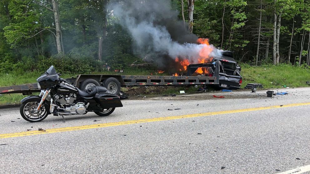 PHOTO: Seven people were killed when a truck plowed into a group of motorcycles on Route 2 in Randolph, N.H., on Friday, June 21, 2019.