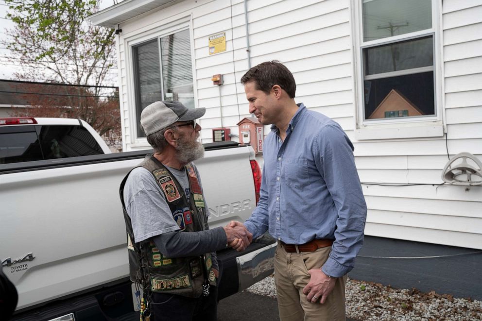 PHOTO: Democratic presidential candidate Congressman Seth Moulton at the first event of his presidential campaign at Liberty House, a home for homeless veterans in Manchester, New Hampshire.