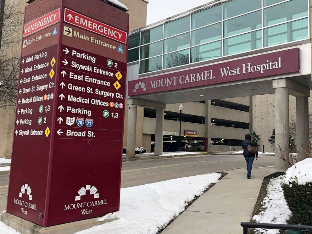 PHOTO: The main entrance to Mount Carmel West Hospital is shown in Columbus, Ohio.