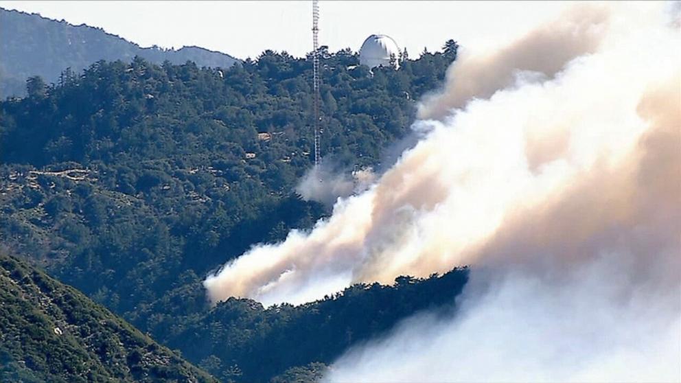 PHOTO: Mount Wilson Observatory is shown with the advancing Eaton Fire, on Jan. 9. 2025, in Los Angeles County, Calif.