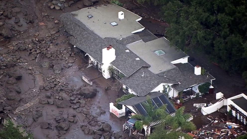 PHOTO: Mud surrounds a home in Montecito, Calif., Jan. 10 2018 after heavy rains cause mudslides the area. 