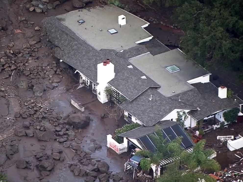 PHOTO: Mud surrounds a home in Montecito, Calif., Jan. 10 2018 after heavy rains cause mudslides the area.