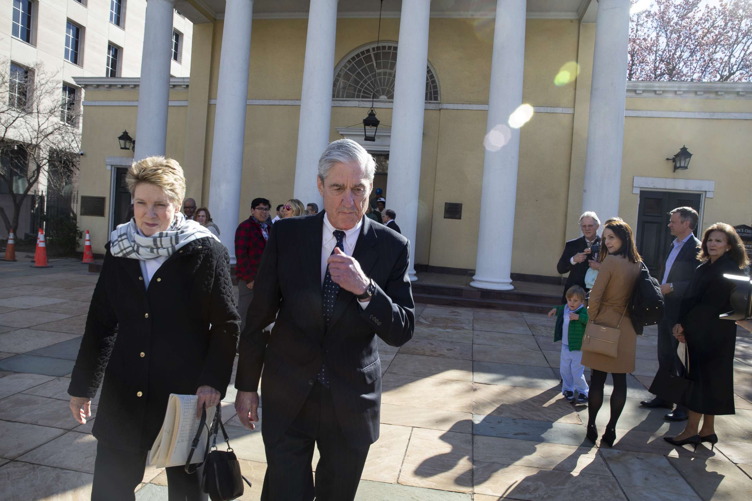 PHOTO: Special counsel Robert Mueller walks with his wife Ann Mueller, March 24, 2019, in Washington, D.C. 