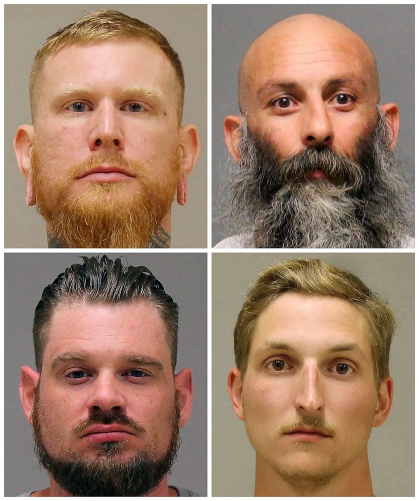 PHOTO: This combination of photos shows top row from left, Brandon Caserta and Barry Croft; and bottom row from left, Adam Dean Fox and Daniel Harris.