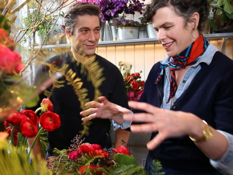 PHOTO: David Muir speaks with florist Emily Thompson in New York City. Thompson said recently that her shop supports US farmers and shes noticed that customers are starting to ask for local flowers as well.