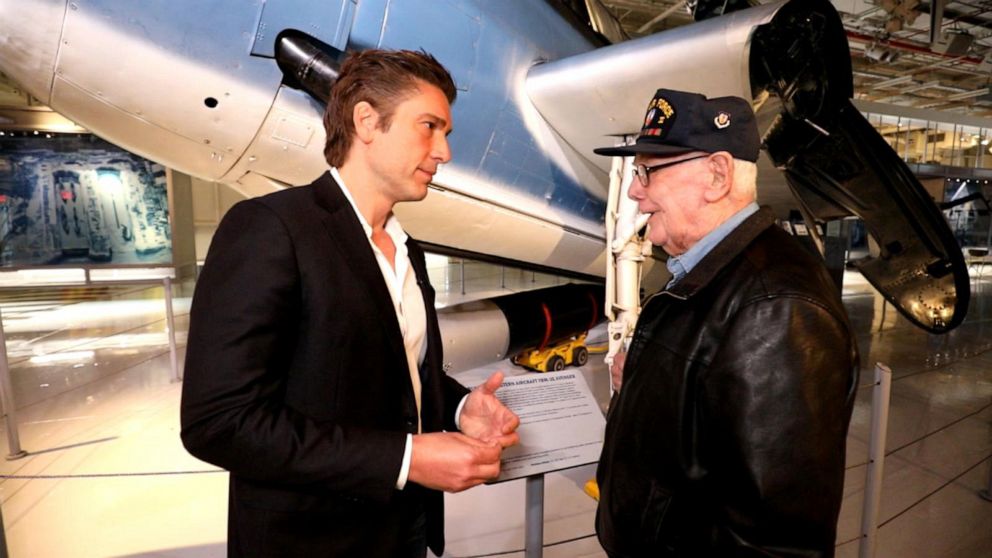 PHOTO: ABC News' David Muir speaks to Harold Himmelsbach, 93, of El Dorado Hills, California. Himmelsbach, who fought in World War II, described D-Day as "the most dramatic time" in his life."