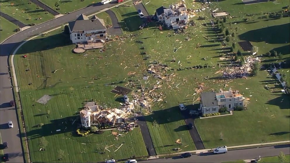 PHOTO: Homes in Mullica Hills, N.J., show severe damage from storms and a tornado spawned by the remnants of Hurricane Ida, Sept. 2, 2021.