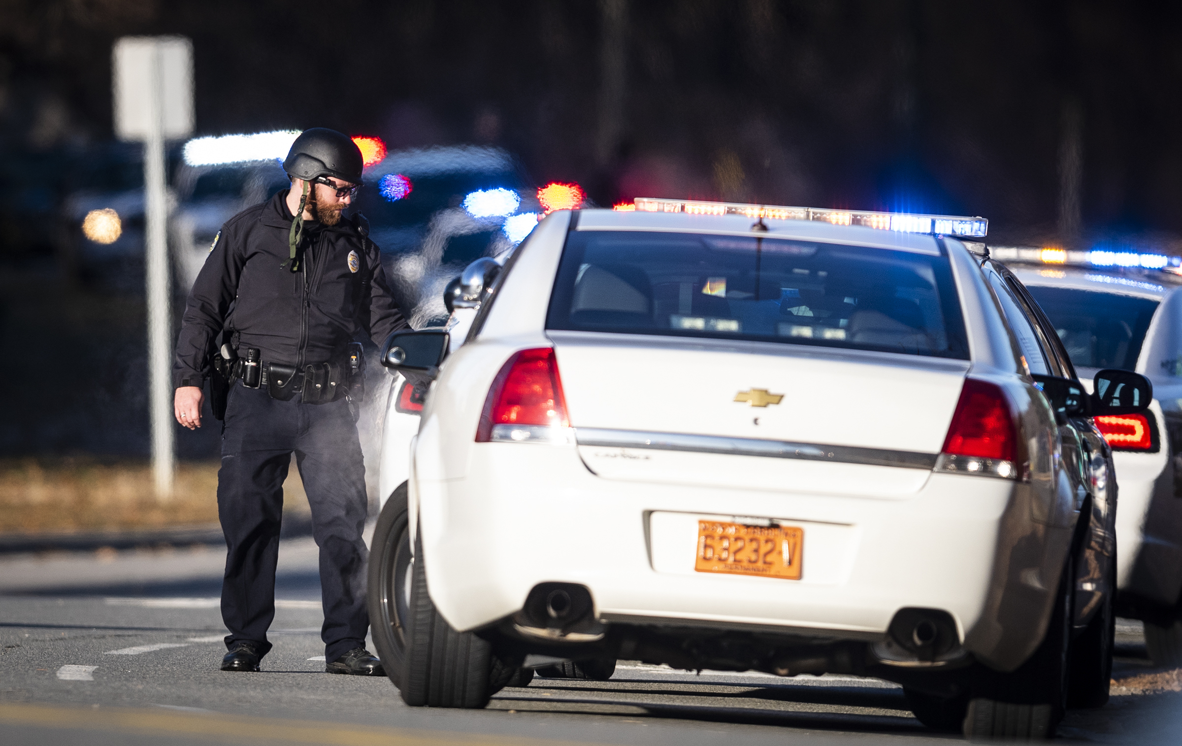 PHOTO: A police officer with the Winston-Salem Police Department responds to the Joycelyn V. Johnson Municipal Services Center after reports of gunshots in Winston-Salem, N.C., Dec. 20, 2019.