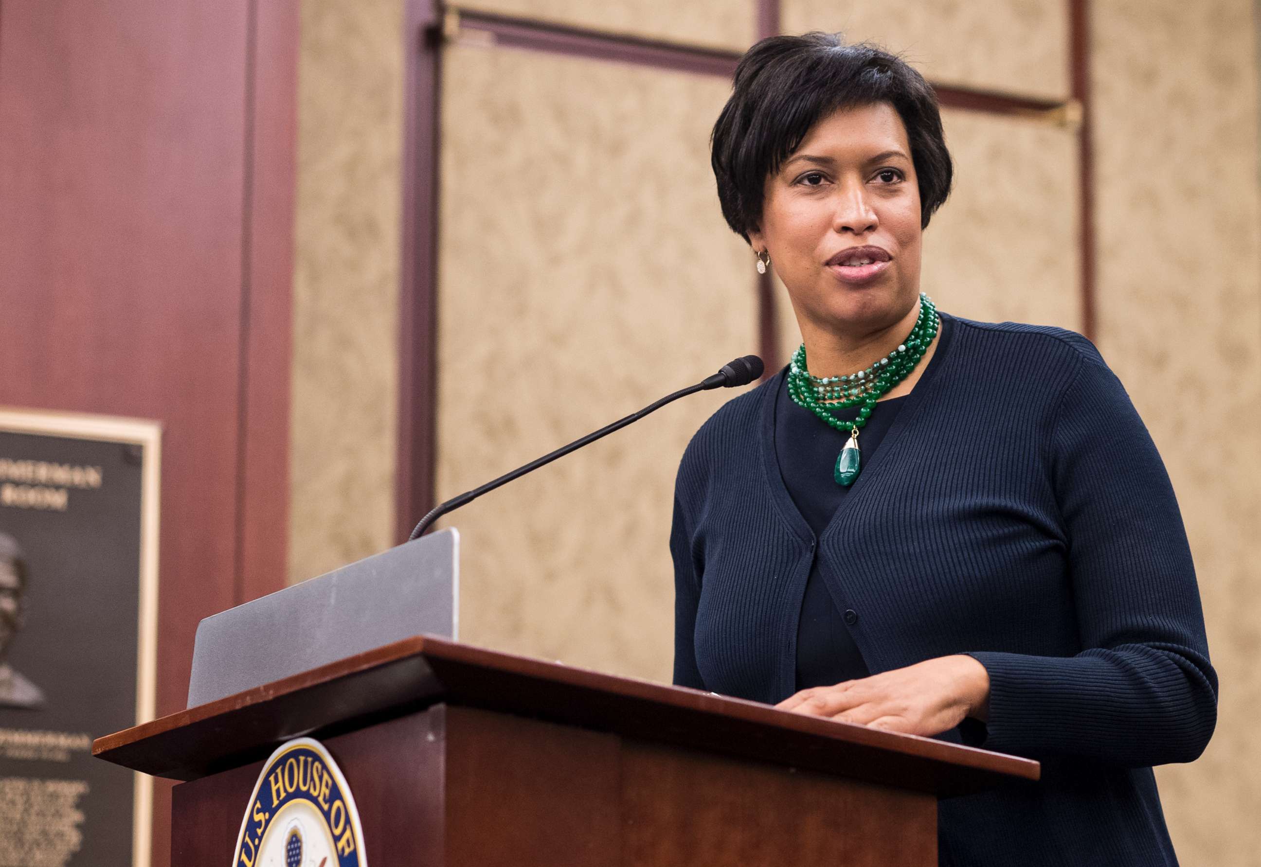 PHOTO: Mayor Muriel Bowser speaks during a news conference in the Capitol to discuss efforts to protect D.C.'s local laws during the FY2019 appropriations process in this May 2, 2018 file photo.