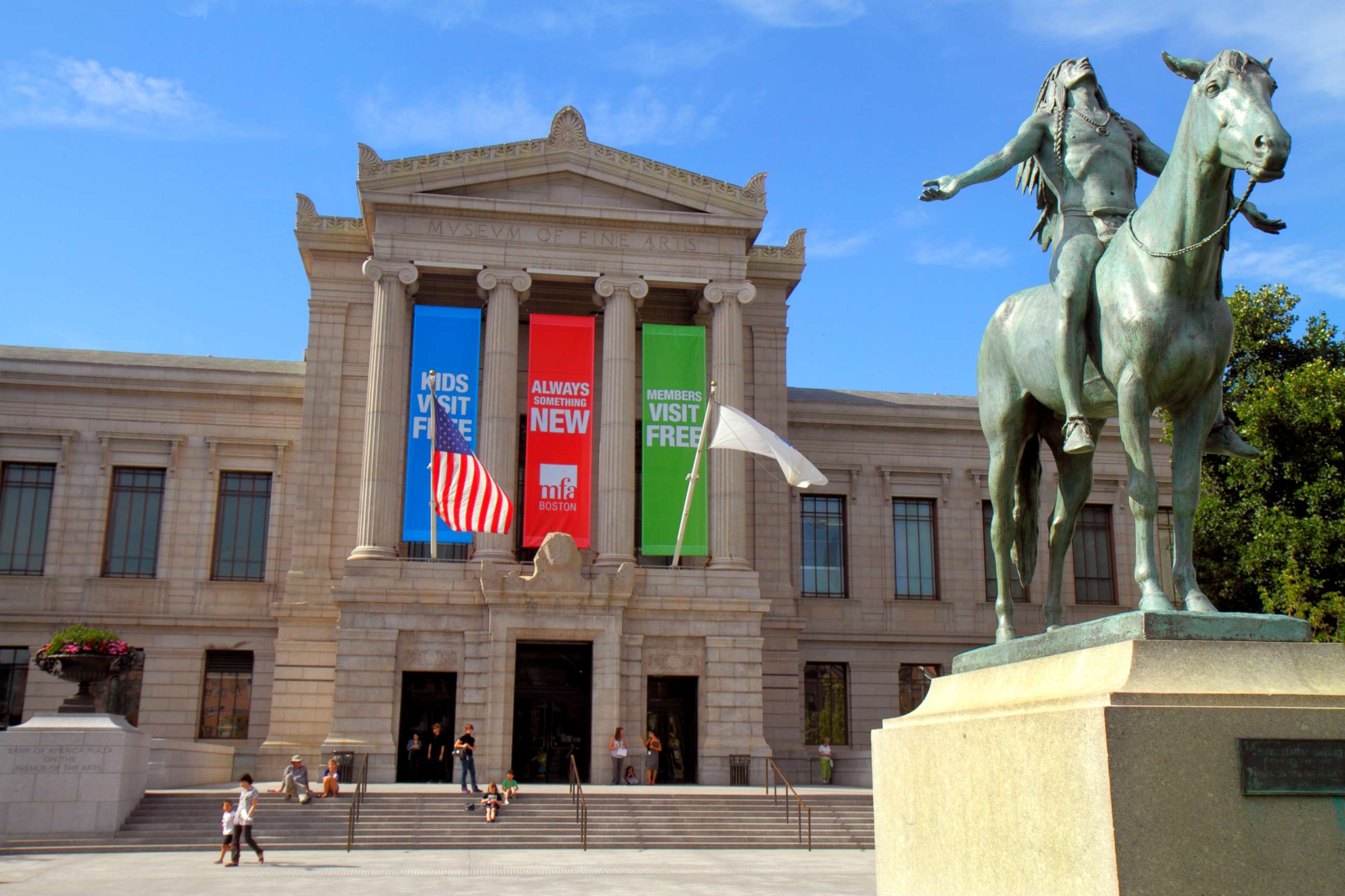 PHOTO: The Appeal to the Great Spirit 1909 equestrian statue by Cyrus Dallin sits outside the Museum of Fine Arts in Boston.