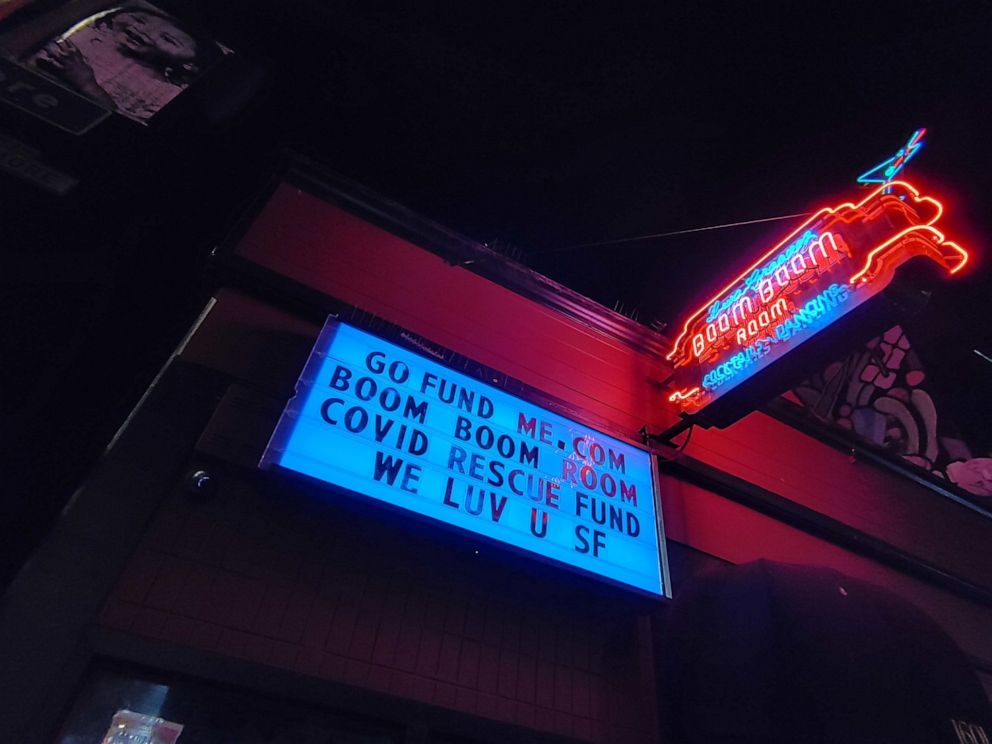 PHOTO: The marquee outside the Boom Boom Room in San Francisco is pictured during the coronavirus pandemic.