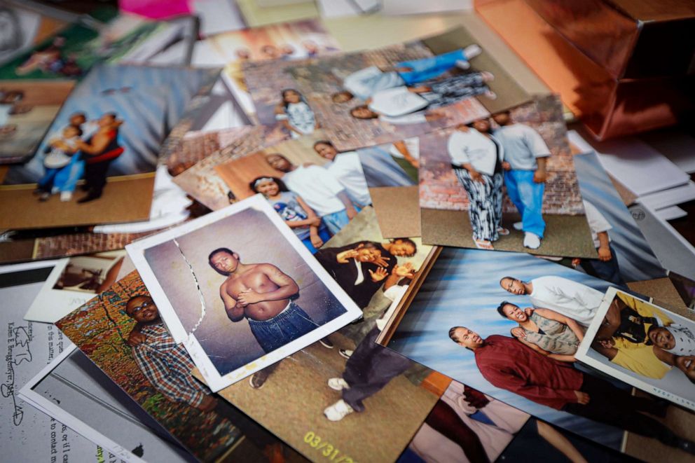 PHOTO: Family photos of Myon Burrell during his teenage years before and after incarceration are displayed a the home of his sister, Ianna, in Shakopee, Minn., Friday, Oct. 25, 2019.
