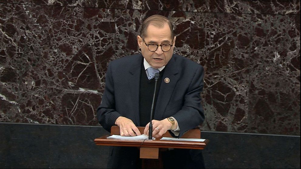 PHOTO: In this image from video, impeachment manager Rep. Jerrold Nadler, D-N.Y., argues in favor of an amendment to subpoena John Bolton during the impeachment trial against President Donald Trump.