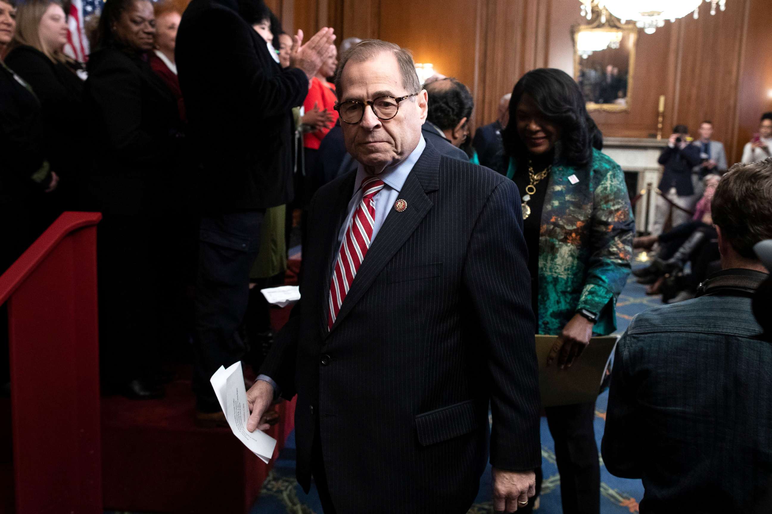 PHOTO: Chairman of the House Judiciary Committee Jerry Nadler departs from a press event held by Democratic lawmakers ahead of the vote on the Voting Rights Advancement Act in the US House of Representatives on Capitol Hill, Dec. 6, 2019. 