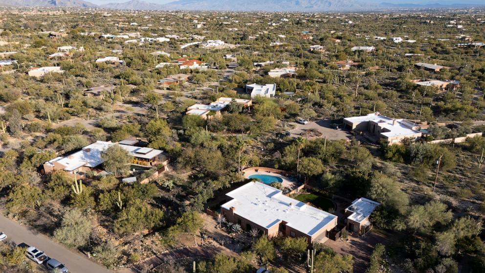 PHOTO: An aerial view shows the home of Nancy Guthrie on February 7, 2026 in Tucson, Arizona. 