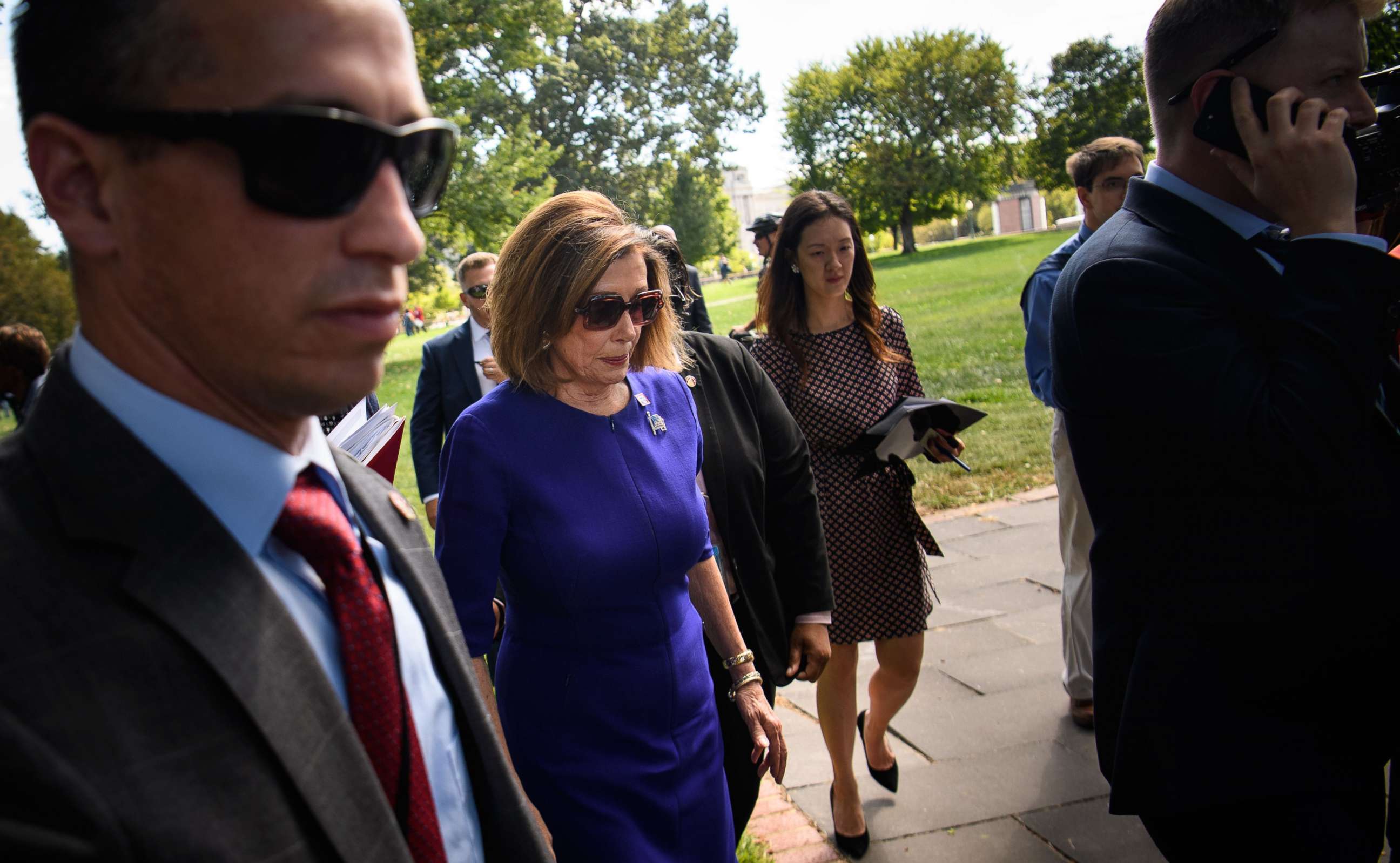 PHOTO: House Speaker Nancy Pelosi departs after speaking at a union rally outside of the U.S. Capitol in Washington, Sept. 24, 2019.