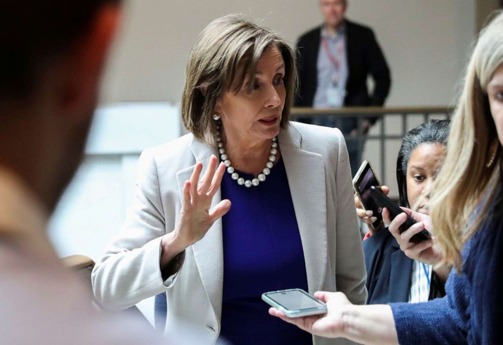 PHOTO: Speaker of the House Nancy Pelosi talks on Capitol Hill in Washington, Oct. 30, 2019.