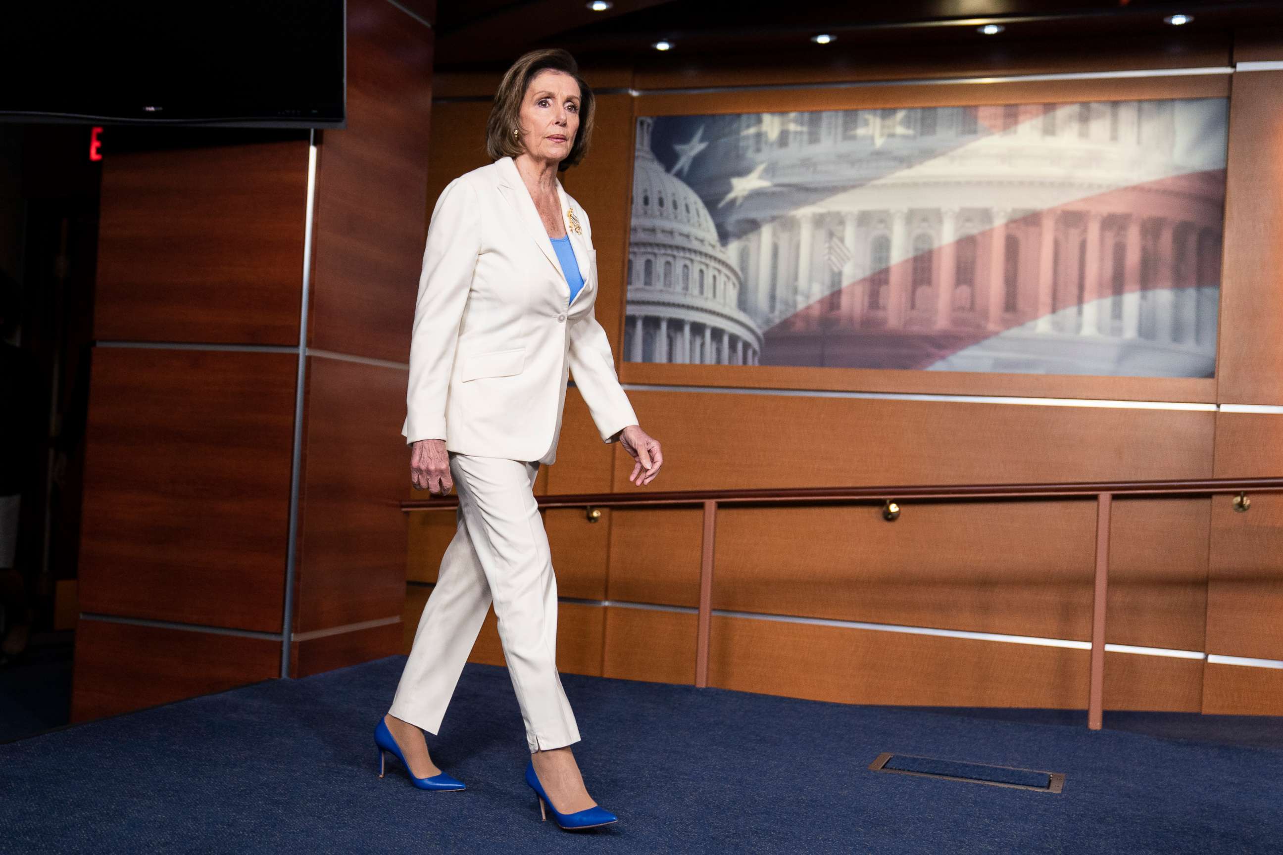 PHOTO: House Speaker Nancy Pelosi of Calif., arrives to speak during a media availability at the Capitol in Washington, June 24, 2021.