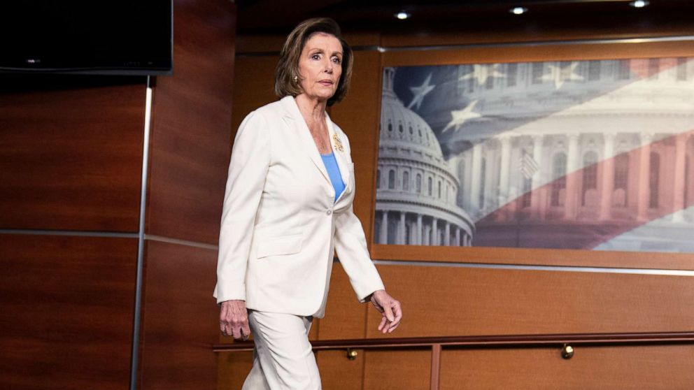 PHOTO: House Speaker Nancy Pelosi of Calif., arrives to speak during a media availability at the Capitol in Washington, June 24, 2021.