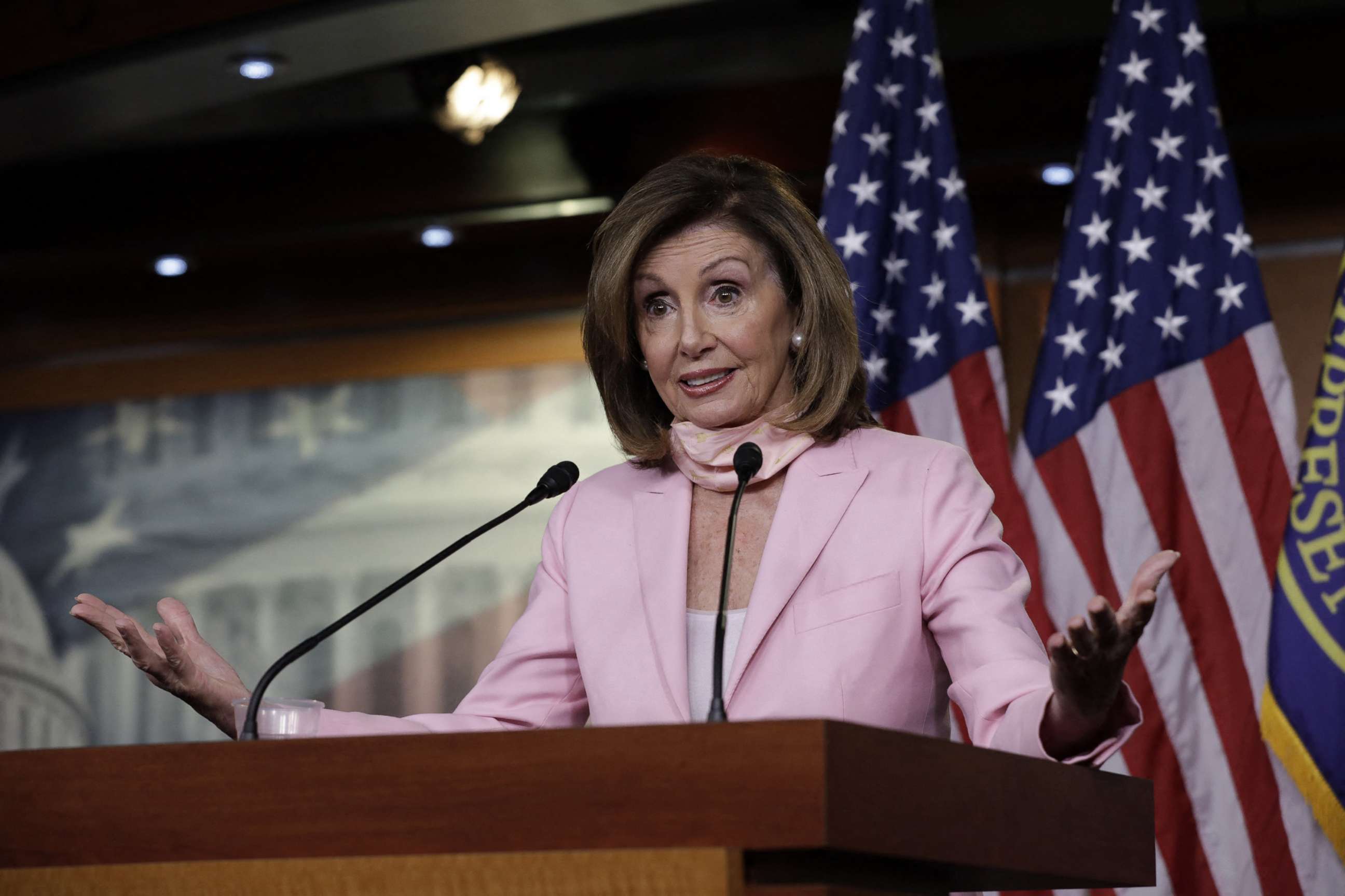 PHOTO: House Speaker Nancy Pelosi speaks at her weekly press conference on Capitol Hill in Washington on June 18, 2020.