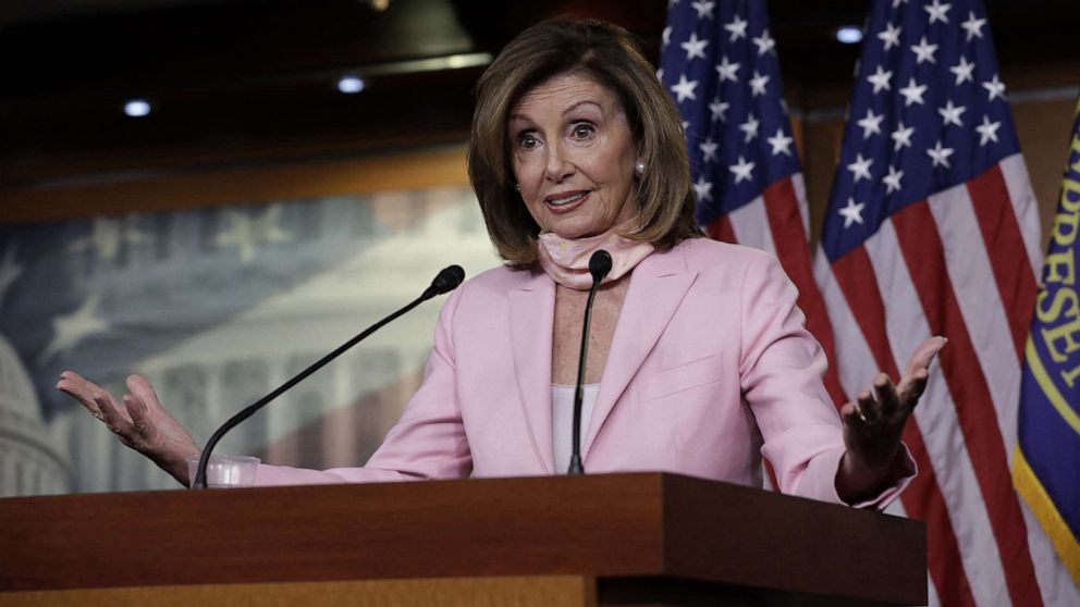 PHOTO: House Speaker Nancy Pelosi speaks at her weekly press conference on Capitol Hill in Washington on June 18, 2020.