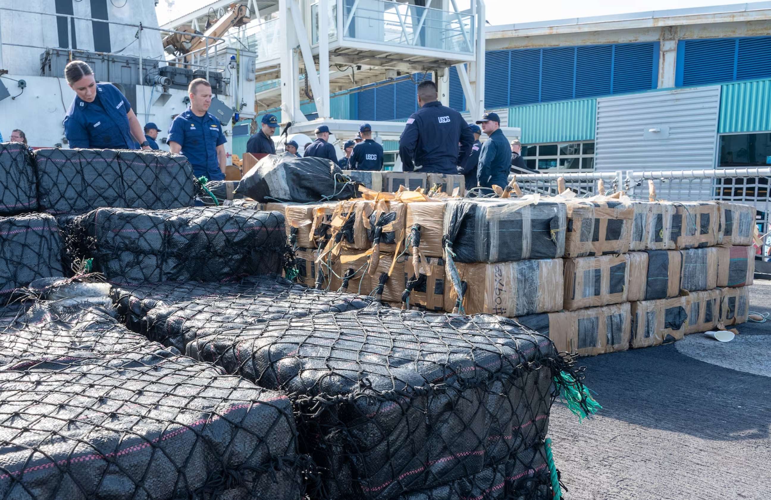 PHOTO: The crew of the Coast Guard Cutter Steadfast (WMEC 623) offloaded more than 11,600 pounds of cocaine and 5,500 pounds of marijuana worth an estimated $158 million in San Diego, July 17, 2023.