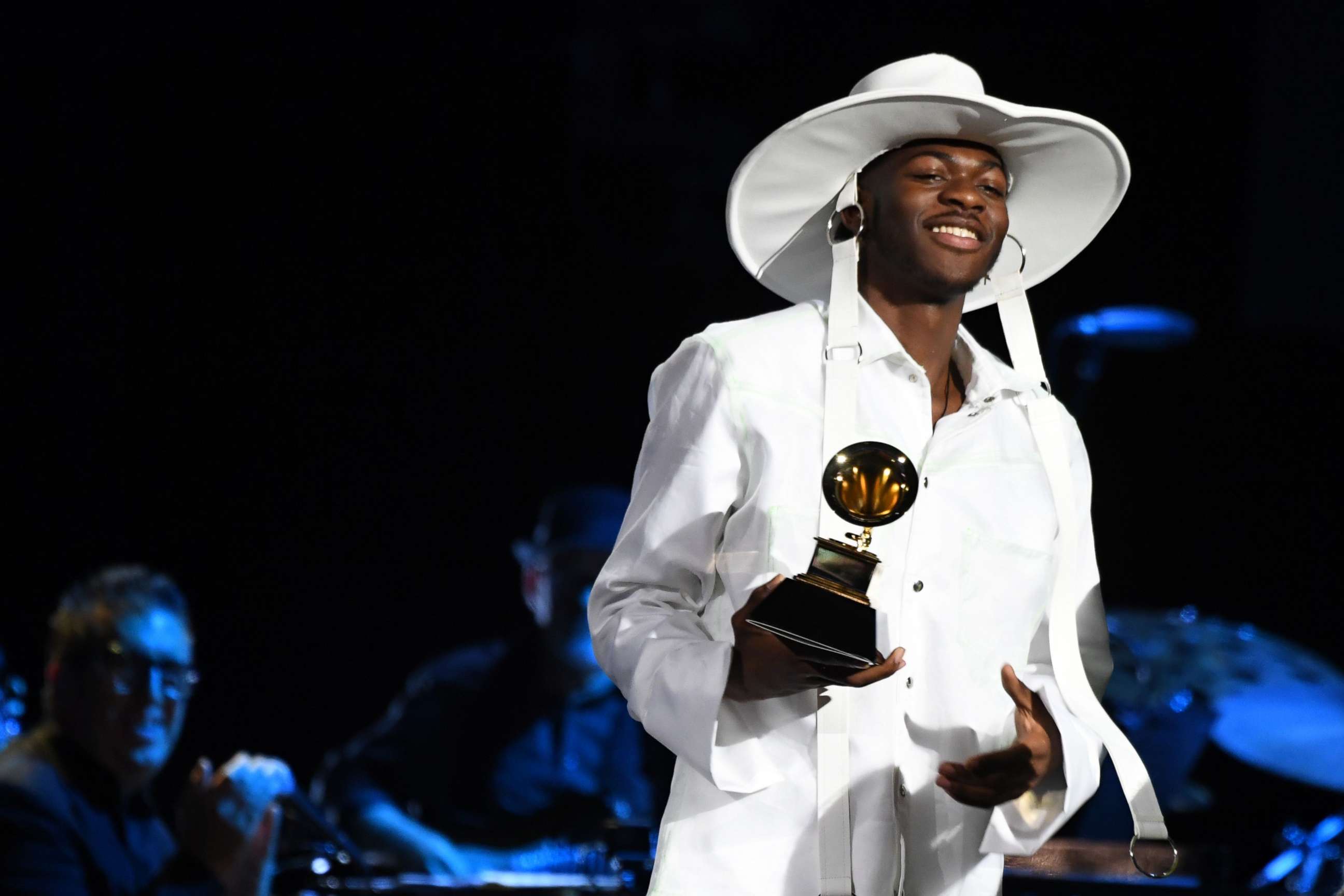 PHOTO: Lil Nas X arrives to accept the award for best Music Video for "Old Town Road" during the 62nd Annual Grammy Awards pre-telecast show on Jan. 26, 2020, in Los Angeles.